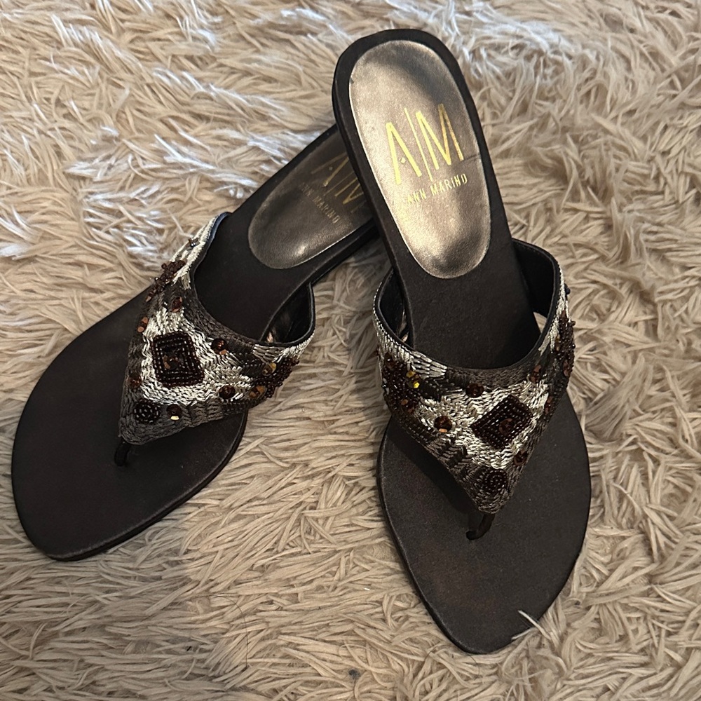 Ann Marino Black and Brown Beaded Sandals - NEW NEVER WORN